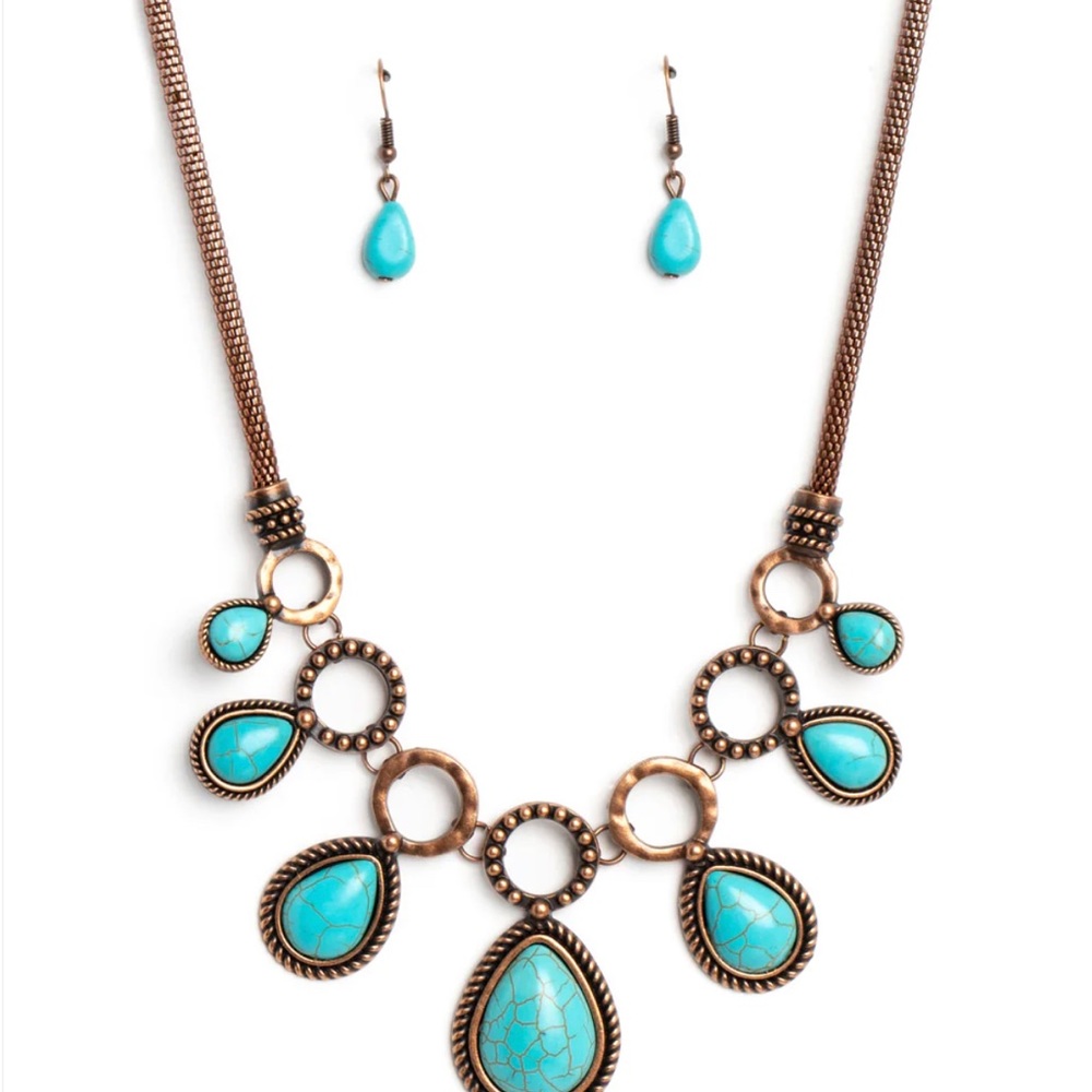 Copper and Blue crackle stone necklace and free earrings-Paparazzi brand